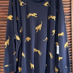 Torrid Black Sweatshirt Wth Gold Leopards Fleece Crew Neck Size 5 Xlg NWT 3367